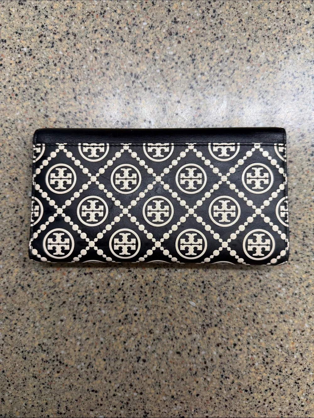 Tory Burch Black and Cream Signature Envelope Wallet